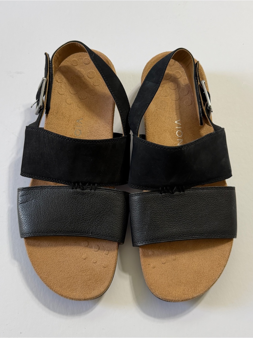 Vionic Black Two-Band Slingback Sandal